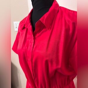 Nine West silky dress Large Pink Satin Shirt dress button up waist tie collared